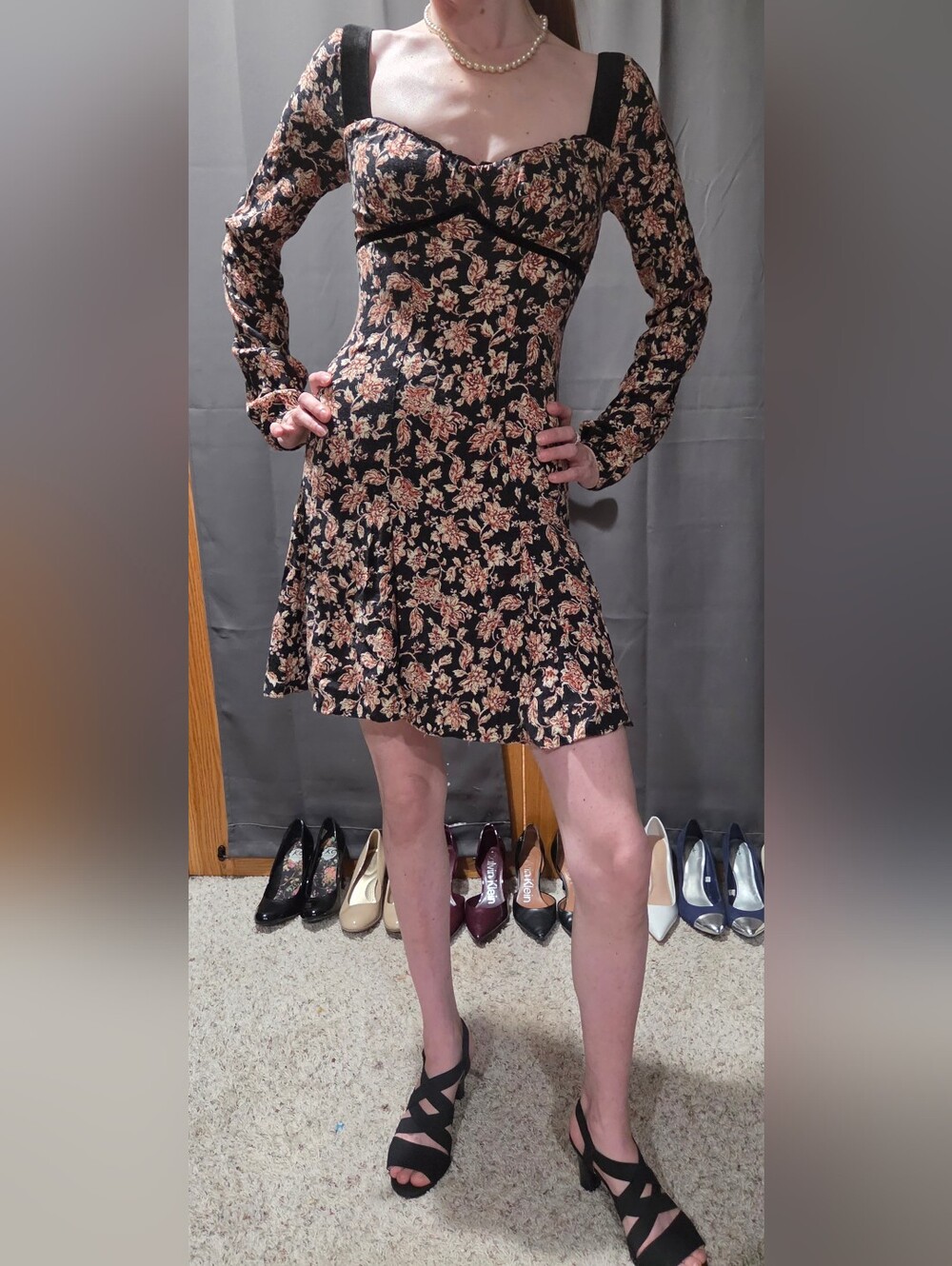 SO Black Mini Dress with Pink Floral Print